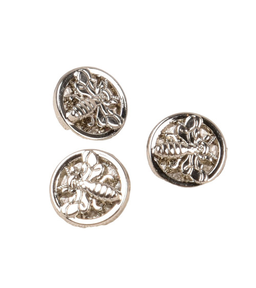 Lot de 6 boutons ronds abeille à queue alliage 10mm argent