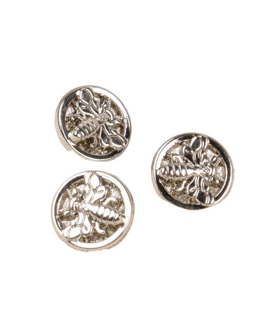 Set of 6 round tailed bee buttons alloy 10mm silver