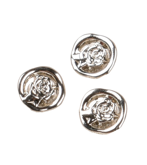 Set of 6 round pink alloy round buttons 12mm silver
