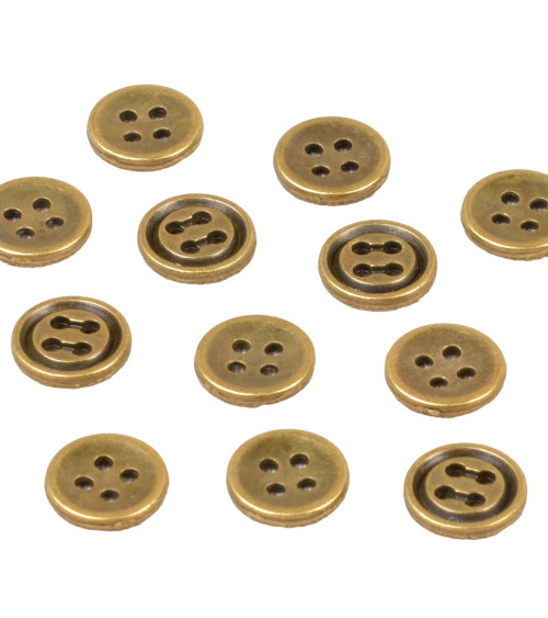 Lot de 6 boutons ronds alliage 4 trous 10mm vieil or