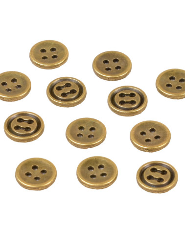 Set of 6 round alloy buttons 4 holes 10mm old gold