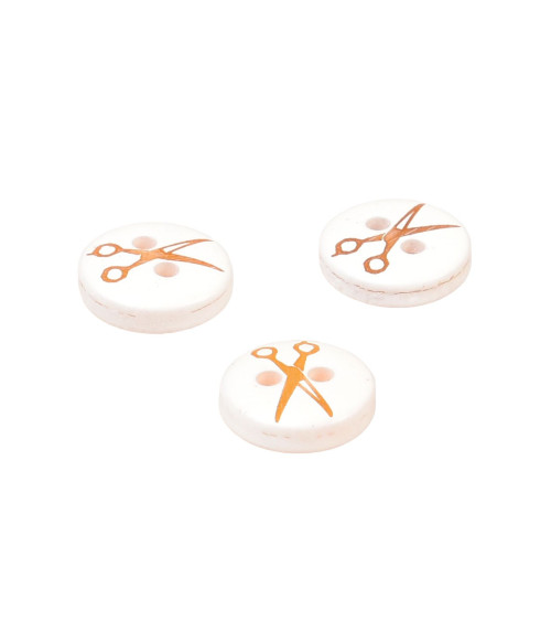 Set of 6 round resin scissor buttons 11mm gold