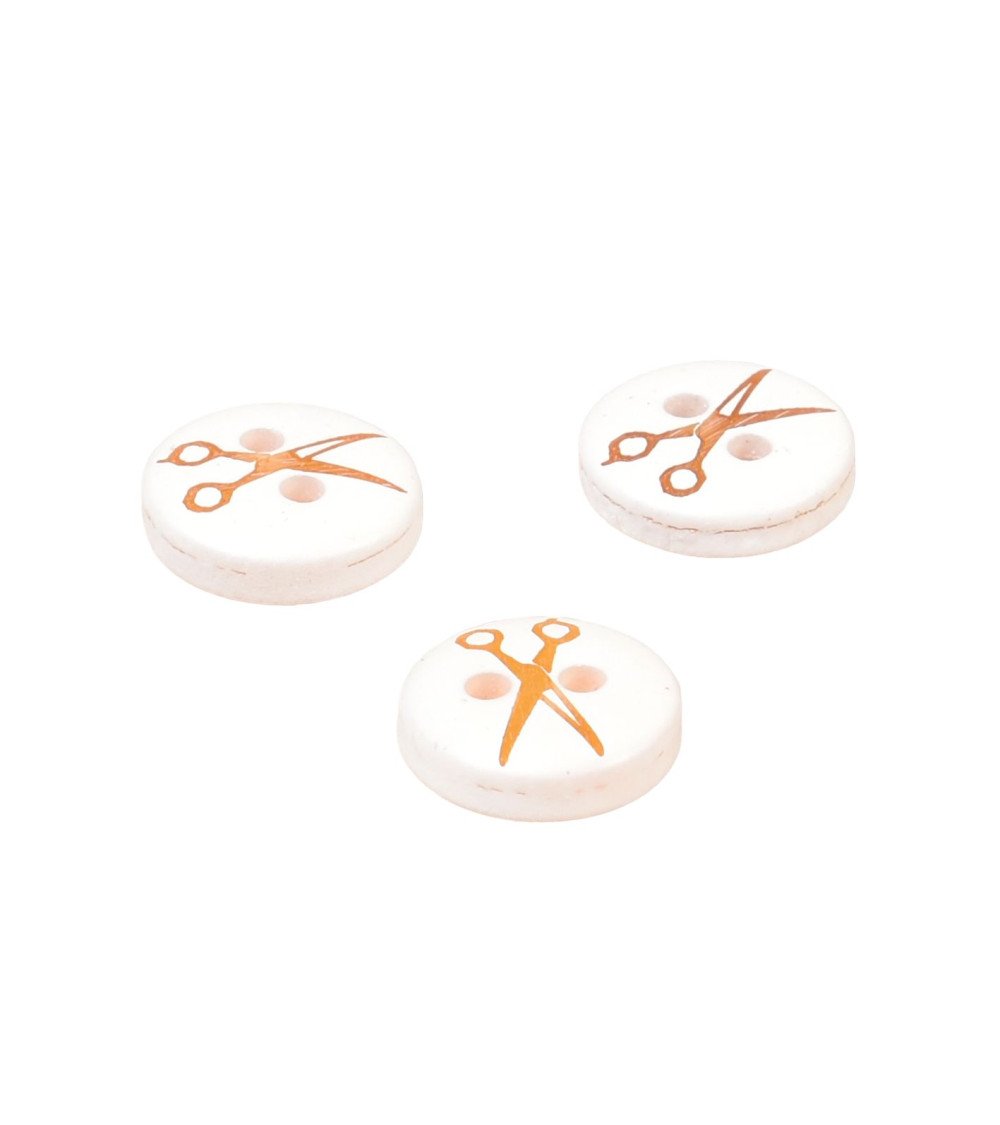 Set of 6 round resin scissor buttons 11mm gold