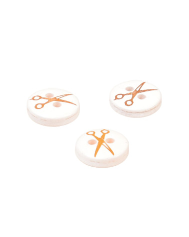 Set of 6 round resin scissor buttons 11mm gold