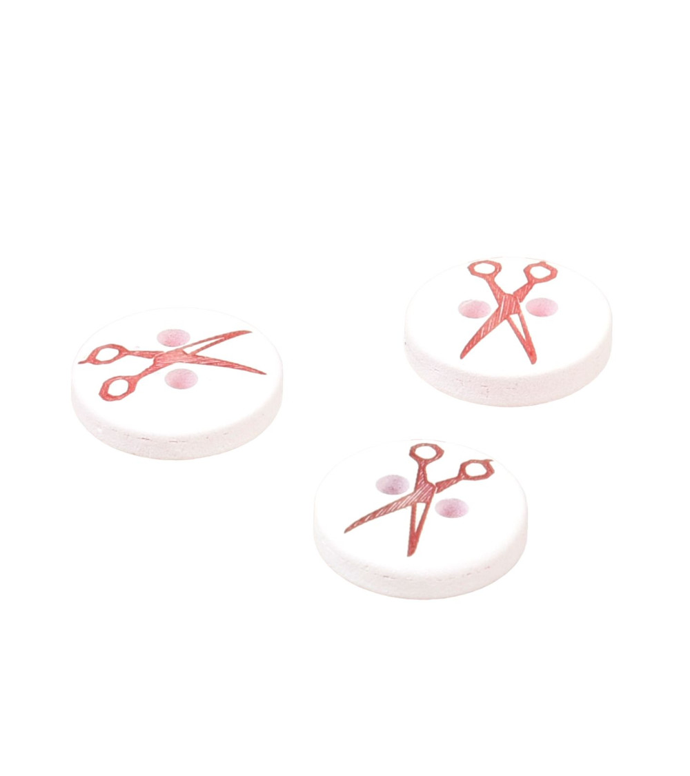 Set of 6 round resin scissor buttons 11mm red