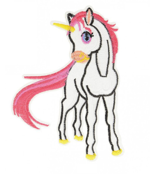 Large pink and white unicorn iron-on patch 13.5cm
