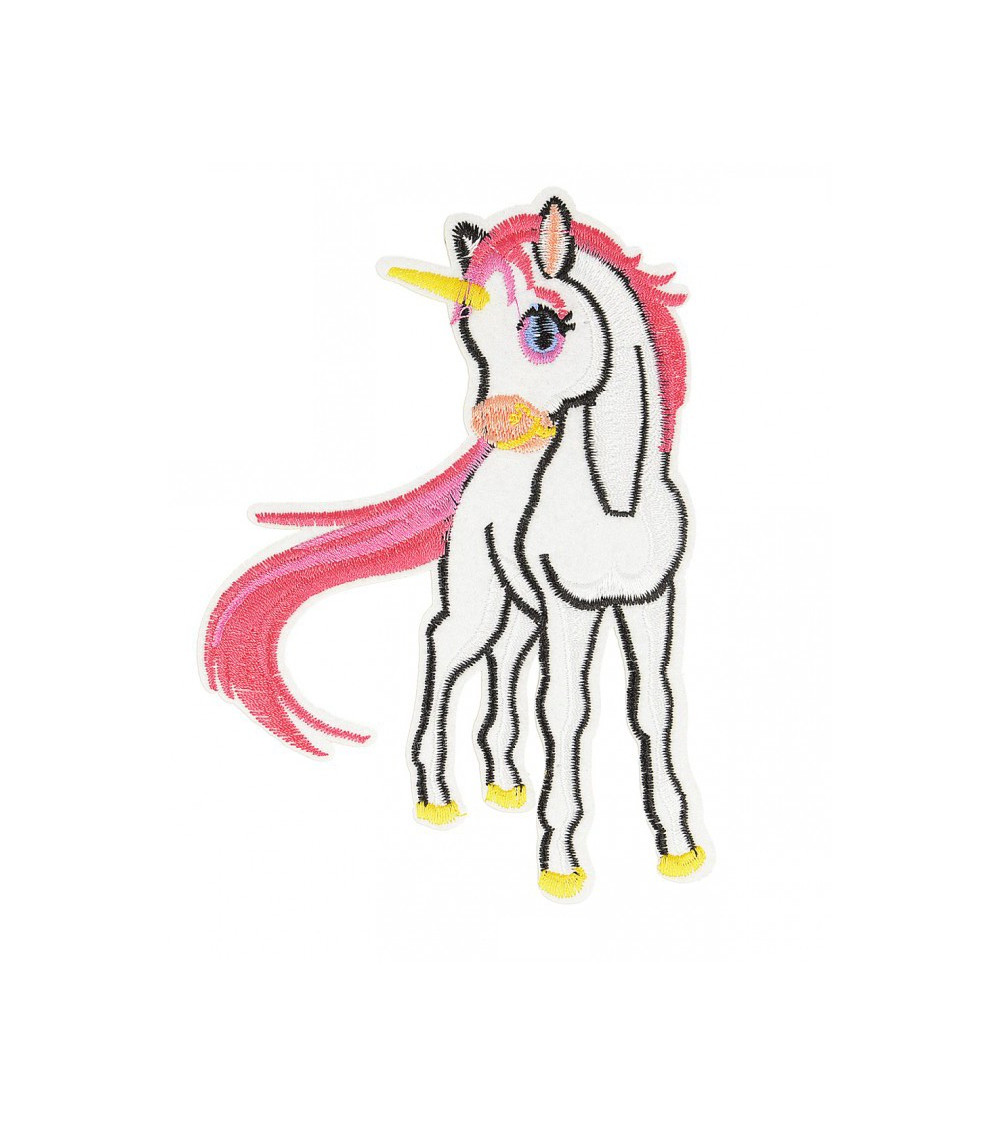 Ecusson thermocollant grande licorne rose et blanc 13.5cm