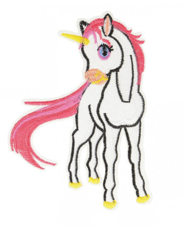 Large pink and white unicorn iron-on patch 13.5cm