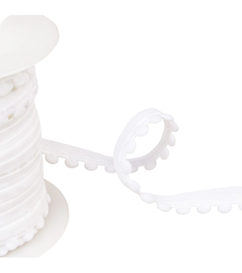 Bobine 25m élastique à pompons blanc 13mm