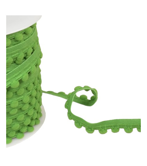 25m spool of elastic with dark green pompoms 13mm