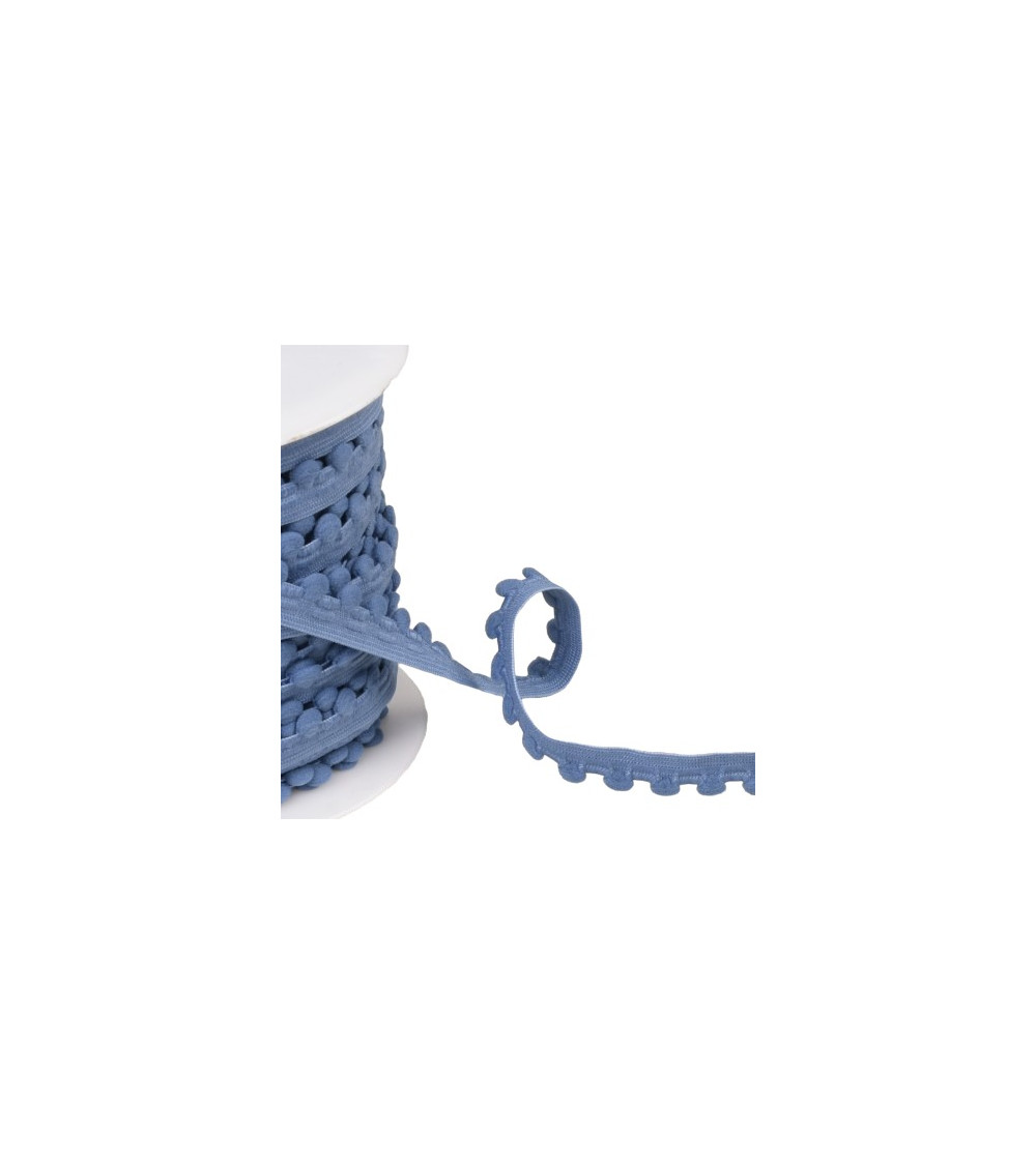 Bobina di elastico da 25 m con pompon blu lavanda da 13 mm
