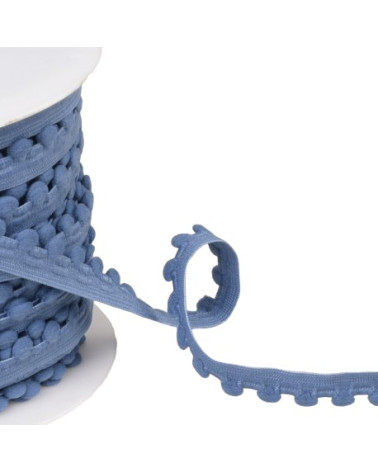 25m spool of elastic with lavender blue pompoms 13mm