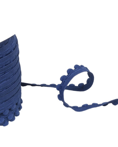 25m spool of elastic with navy blue pompoms 13mm