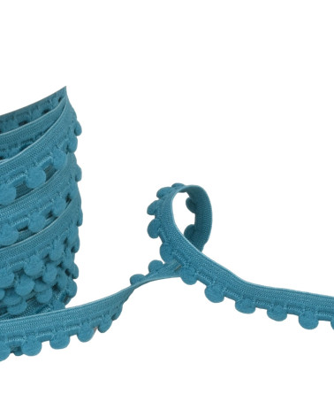 Bobina di elastico da 25 m con pompon blu anatra da 13 mm