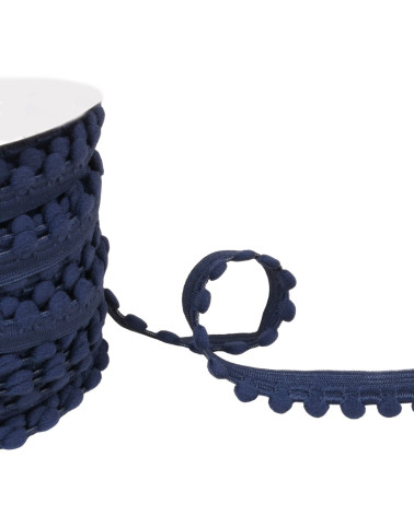 25m spool of elastic with navy blue pompoms 13mm