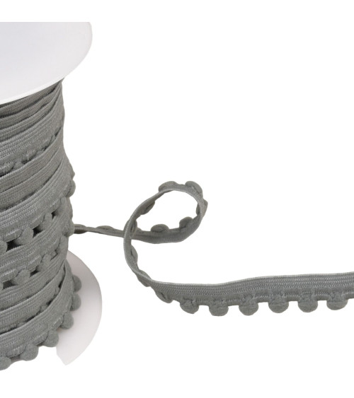25m spool of elastic with medium gray pompoms 13mm