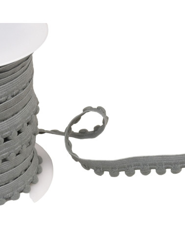 Bobina da 25 m di elastico con pompon grigio medio da 13 mm