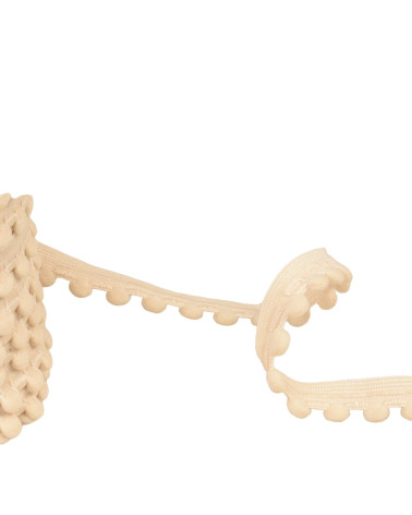 Bobina de elástico de 25m con pompones beige 13mm