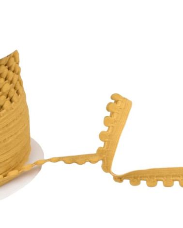 Bobine 25m élastique à pompons jaune moutarde 13mm