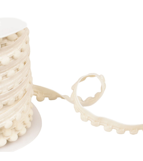 25m spool of elastic with 13mm ecru pompoms