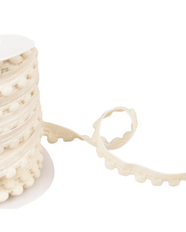 Bobina di elastico da 25 m con pompon ecru da 13 mm