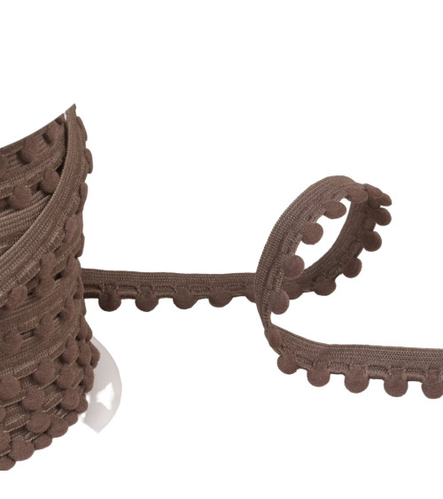 25m spool of elastic with chocolate brown pompoms 13mm