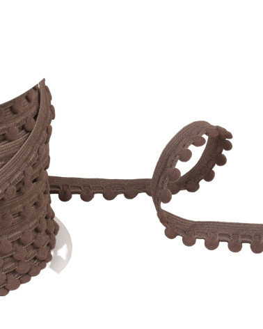 Bobina de elástico de 25m con pompones marrón chocolate 13mm