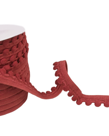 Spool of 25m elastic with burgundy red pompoms 13mm