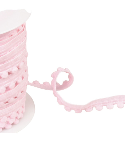 25m spool of elastic with light pink pompoms 13mm
