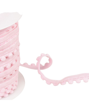 25m spool of elastic with light pink pompoms 13mm