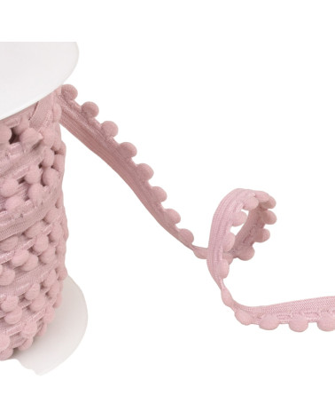 Bobina da 25 m di elastico con pompon rosa antico da 13 mm