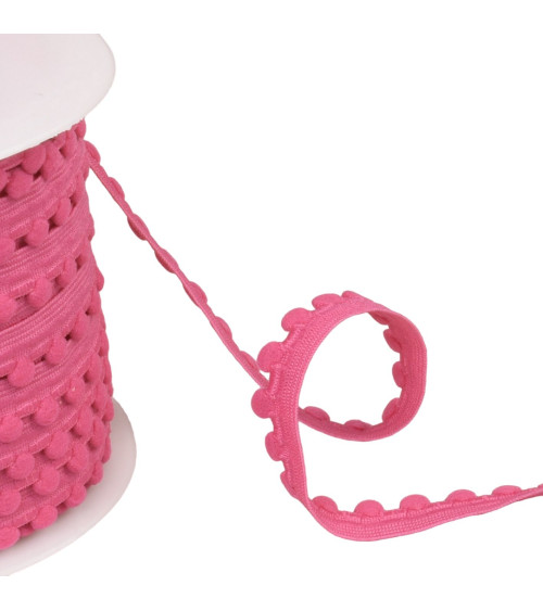 Bobine 25m élastique à pompons rose framboise 13mm