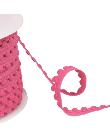 Bobina di elastico da 25 m con pompon rosa lampone da 13 mm