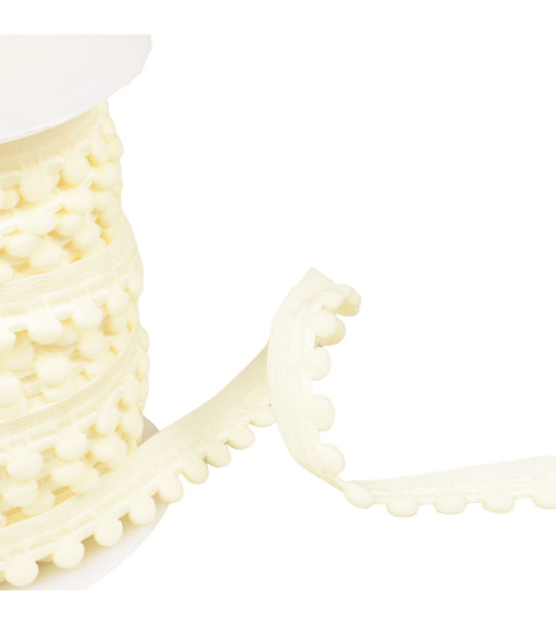 25m spool of elastic with 13mm straw yellow pompoms