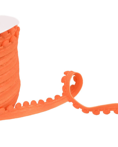 Bobina de elástico de 25m con pompones naranjas 13mm
