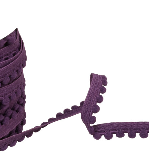 Bobine 25m élastique à pompons violet prune 13mm