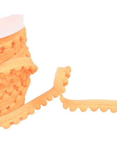 25m spool of elastic with 13mm fluorescent orange pompoms