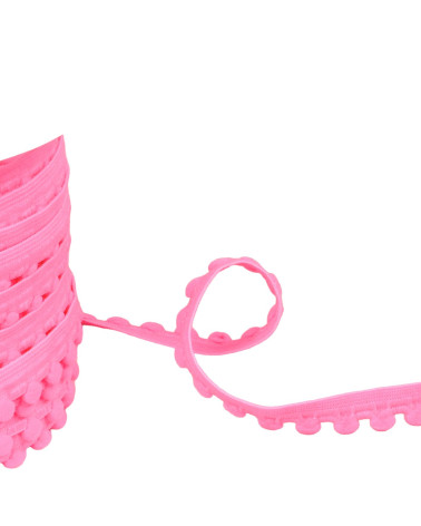 Bobina di elastico da 25 m con pompon rosa fluo da 13 mm