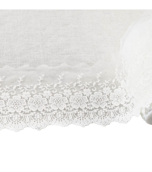 18m spool of tulle embroidered scalloped flowers matte ecru 115mm