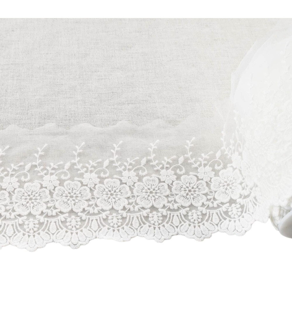 18m spool of tulle embroidered scalloped flowers matte ecru 115mm