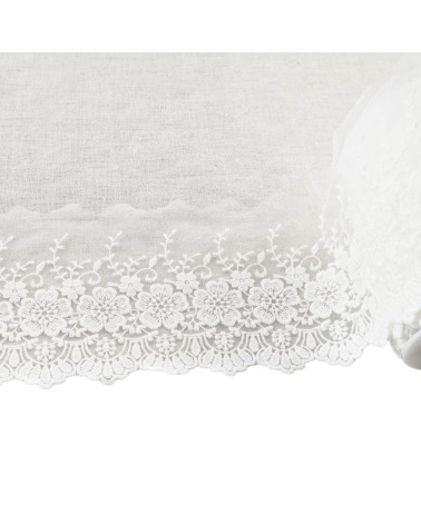 Spool of 18m embroidered tulle with scalloped flowers, matt ecru 115mm