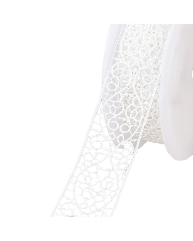 Bobine 18m guipure entre deux arabesques blanc 38mm