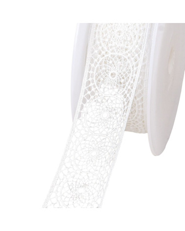 Bobine 18m guipure entre deux cercles blanc 40mm