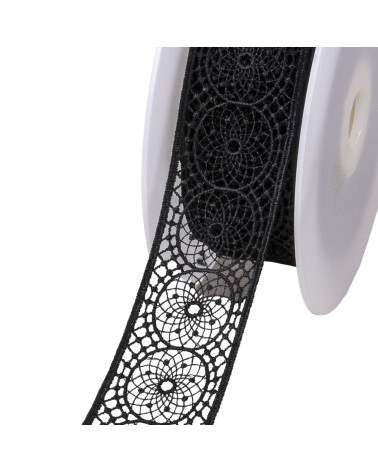 Bobine 18m guipure entre deux cercles noir 40mm