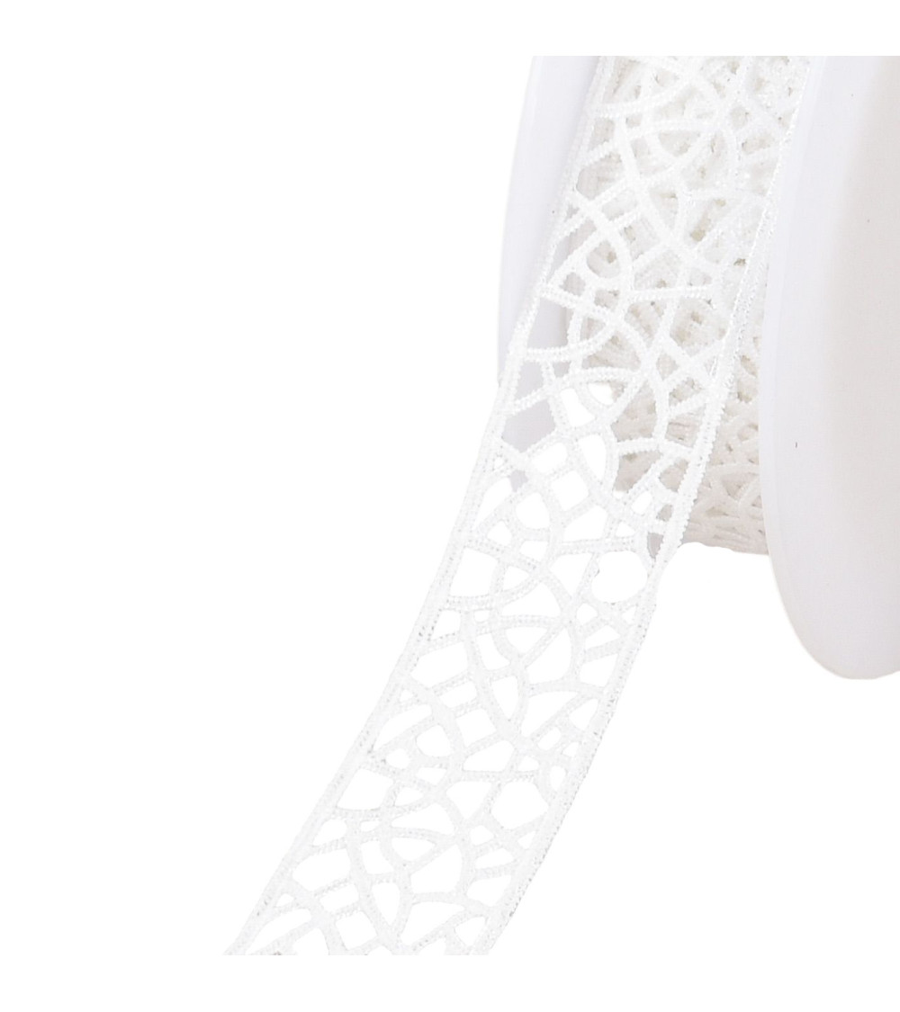 18m spool of guipure between two 30mm white mesh