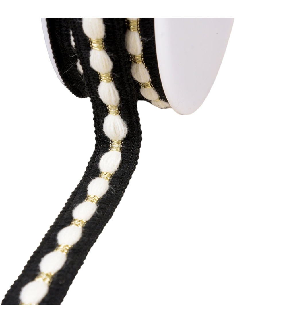 20m reel white/black woolen braid 20mm