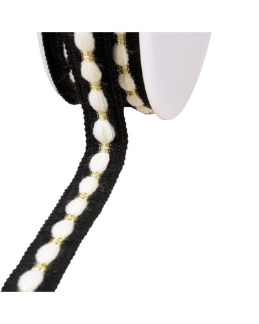Spool of 20m white/black woolen braid 20mm