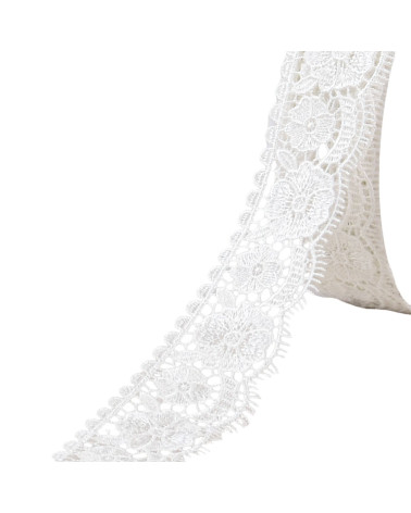 Spool 18m guipure scalloped flowers white 38mm