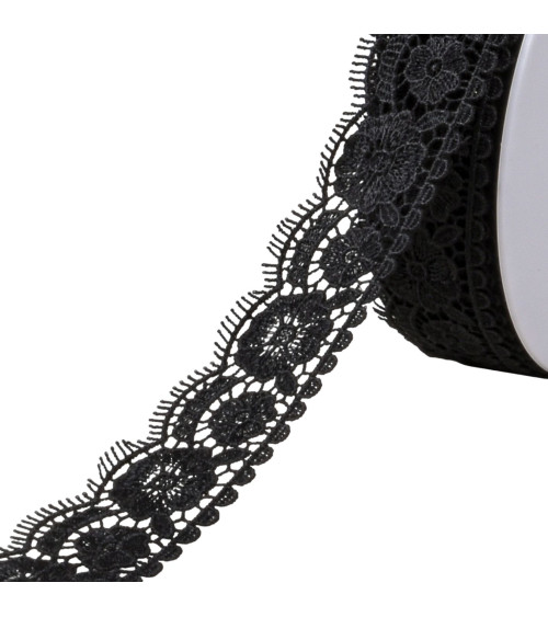 18m spool guipure scalloped flowers black 38mm
