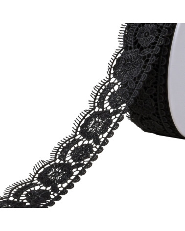 Spool of 18m guipure scalloped flowers black 38mm